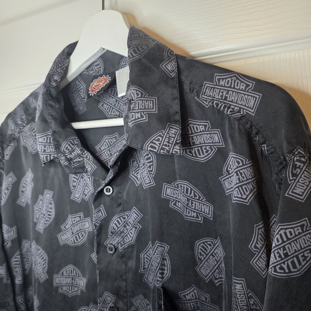 Vintage Harley-Davidson Shirt Mens M Black Silk Short Sleeve Button Up